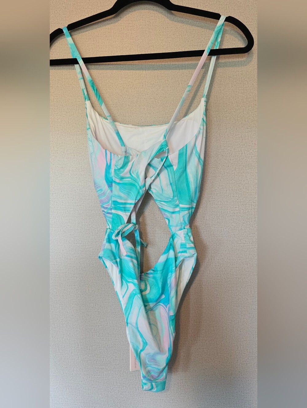 Aqua Marble Cutout One-Piece Swimsuit in Aqua and White - Picture 6 of 6
